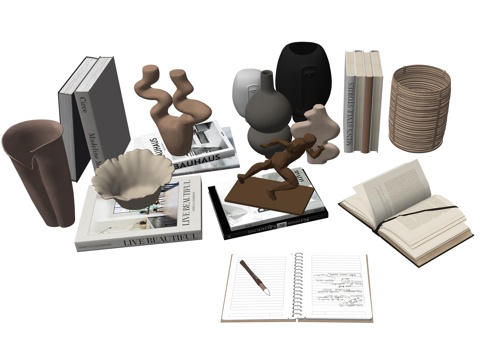 现代书籍装饰摆件su模型