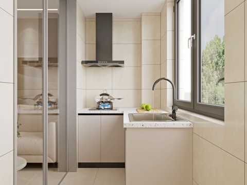  现代厨房 油烟机 厨房移门3d模型 