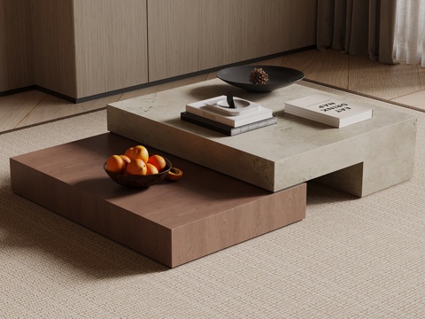  侘寂中古茶几 方形茶几3d模型 