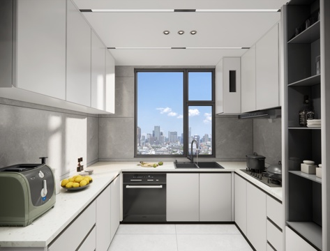 现代简约封闭式厨房_现代厨房_厨房_厨具_简约厨房su模型