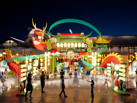  网红打卡国潮古风端午节日灯笼集市美陈su模型 