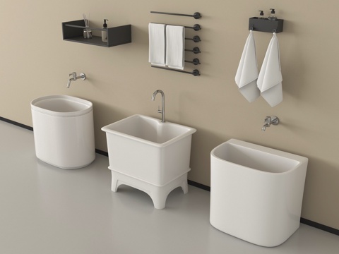 现代拖把池 拖布池 墩布池 卫浴小件su模型