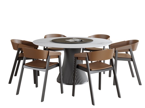 现代餐桌椅 圆形餐桌 餐椅su模型