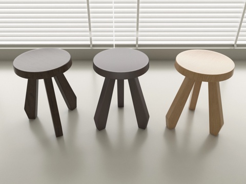 现代实木凳子 圆凳su模型