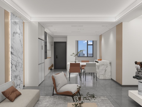 现代轻奢客餐厅_现代餐厅_轻奢餐厅_轻奢客厅_餐边柜_餐边椅su模型