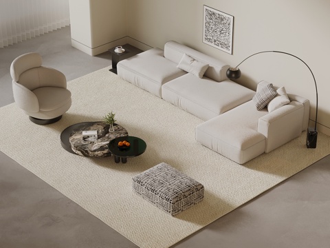 现代极简沙发组合 沙发茶几su模型