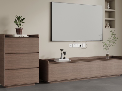 中古风电视柜 边柜su模型