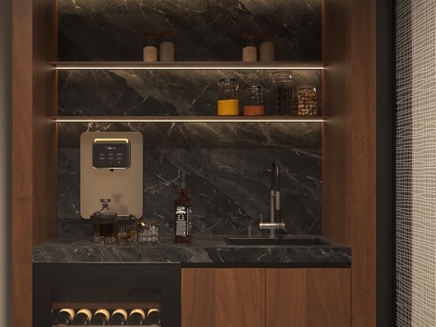  现代意式西厨酒柜 小恒温红酒柜 嵌入式恒温红酒柜 壁挂式直饮3d模型 