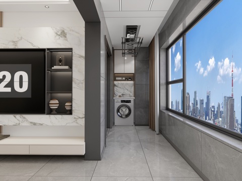 现代简约家居阳台_休闲阳台_生活阳台_阳台柜su模型