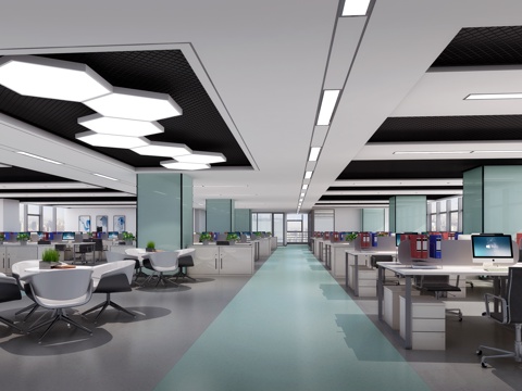  公共办公区3d模型 