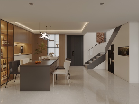  现代简约客餐厅公寓3d模型 