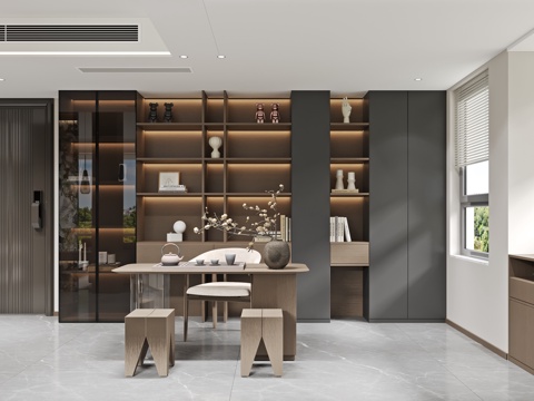  意式茶室 意式装饰柜  茶桌 茶室柜子3d模型 