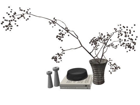 中式花瓶花艺植物装饰摆件su模型