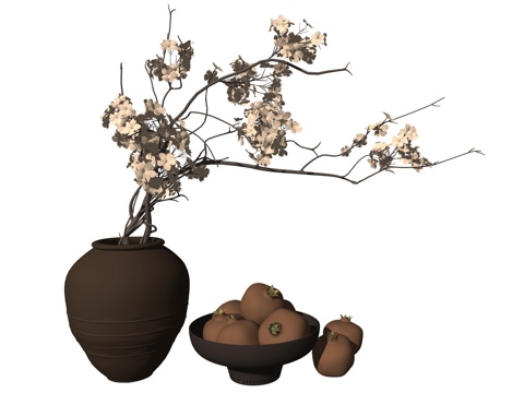 中式花瓶花艺植物装饰摆件su模型