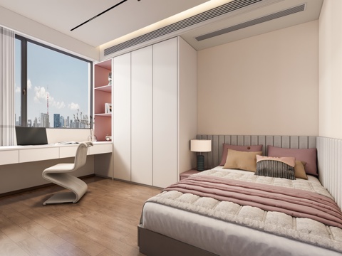 现代简约家居卧室 现代女孩房 现代卧室 次卧su模型