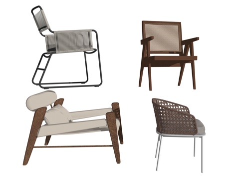 侘寂风单人休闲座椅su模型