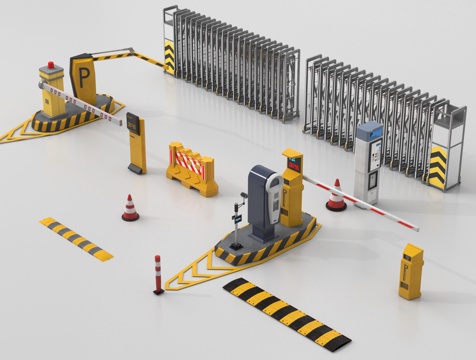 现代道闸 门禁机闸机 停车感应升降杆 伸缩门su模型