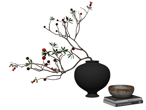 中式花瓶花艺植物装饰摆件su模型
