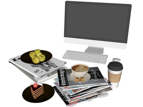 现代办公用品电脑书籍su模型