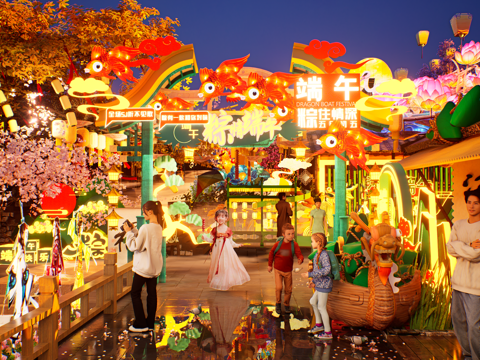 网红打卡国潮古风端午节日灯笼集市美陈su模型