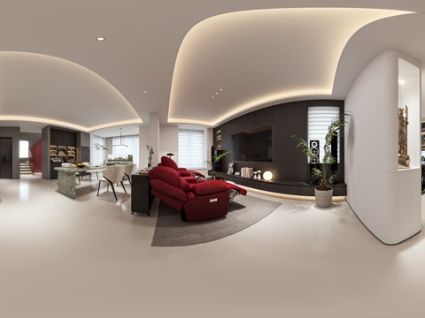  现代意式客餐厅 沙发茶几 休闲椅 餐桌椅 餐边柜 落地灯 吊 