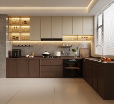  中古风厨房 橱柜 厨具3d模型 