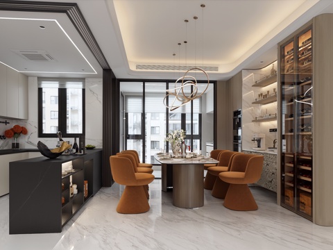  轻奢客餐厅3d模型 