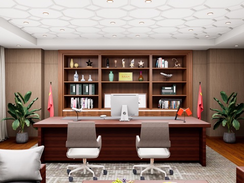 新中式董事长办公室 总经理办公室 领导办公桌  董事长老板桌su模型