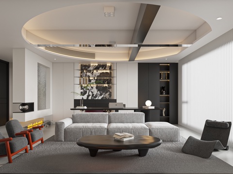  现代轻奢简约客餐厅3d模型 