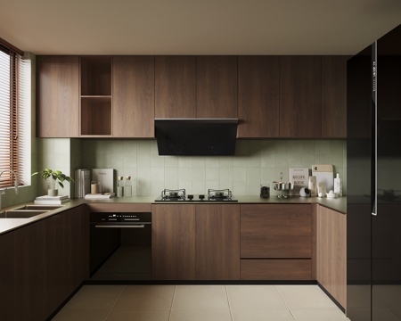  现代中古风厨房3d模型 