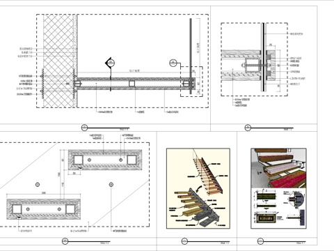 悬浮式楼梯 玻璃扶手节点大样图cad施工图