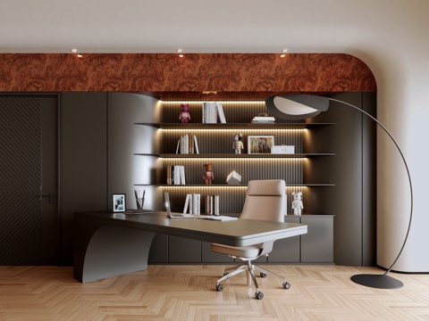 现代书房 书房 学习空间su模型