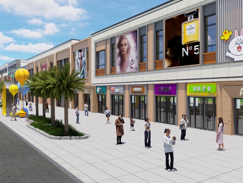  现代风格商业街 商业步行街广场 店铺门头 广告牌 店招3d模型 