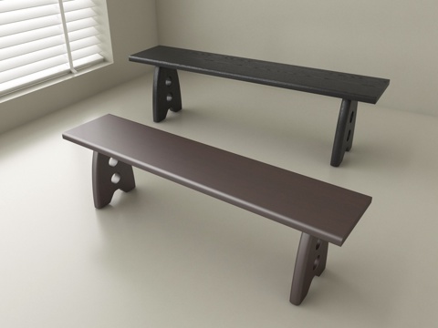  中古风长条凳 实木长凳子 餐厅长凳 换鞋凳3d模型 