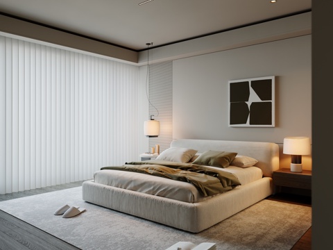 现代卧室 双人床 主卧 老人房 台灯 吊灯su模型