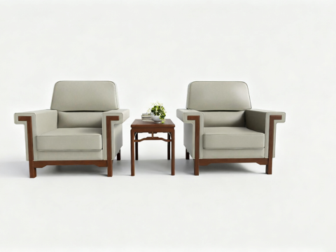 新中式行政沙发组合 办公室沙发 休闲沙发su模型