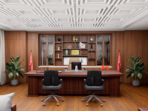 新中式董事长办公室 总经理办公室 领导办公桌  董事长老板桌su模型