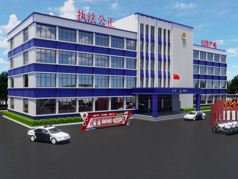 现代公安派出所 警察局 警务站 公安办公楼 警车su模型