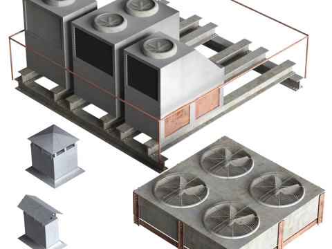 屋顶建筑设备 空调排风 排烟设备su模型