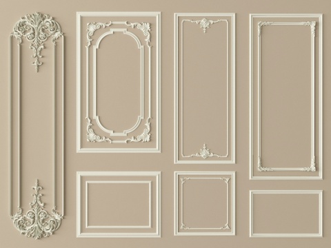 法式雕花石膏线条 沙发电视背景墙su模型