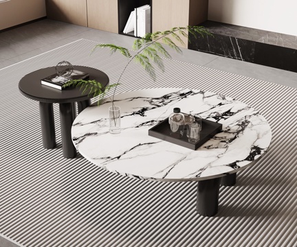 现代意式茶几 大理石茶几 子母茶几su模型
