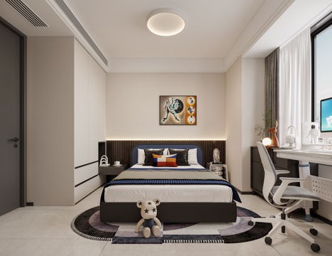  现代男孩房卧室 书桌椅3d模型 