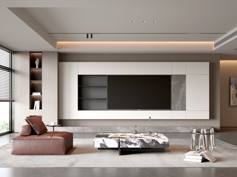 意式客厅 现代客厅 电视背景墙 电视柜 客厅背景 沙发茶几组su模型