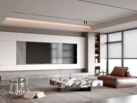 意式客厅 现代客厅 电视背景墙 电视柜 客厅背景 沙发茶几组su模型