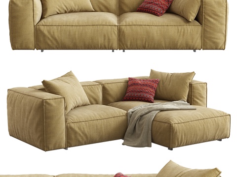 Living Divani 布艺双人沙发 豆腐块沙发 客厅沙su模型