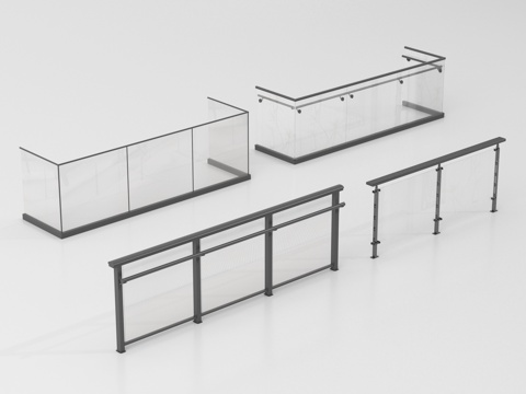 现代围栏护栏 玻璃栏杆 护栏 扶手 阳台护栏su模型