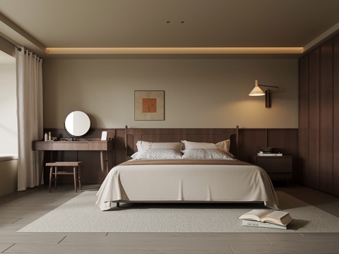  中古风卧室 双人床 衣柜 梳妆台3d模型 