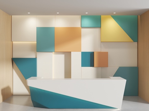 现代背景墙 前台背景墙 色块拼接墙 彩色亚克力墙 亚克力背景su模型