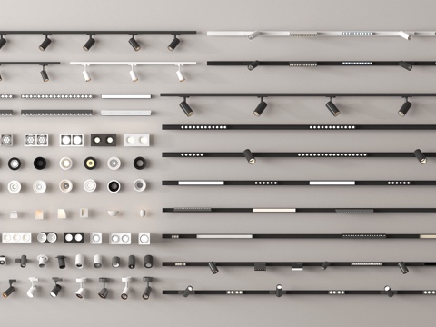 现代筒灯射灯 磁吸轨道射灯 轨道射灯 明装筒灯射灯su模型