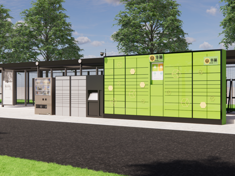 快递柜  自行车停车棚 自动售卖机su模型